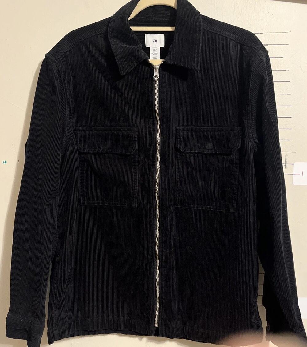 H&M Black Corduroy Zipper Mens/S Woman L overshirt or shacket Jacket Small